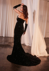 Exquisite Long Black Mermaid V-neck Sequined Prom Evening Dresses with Slit